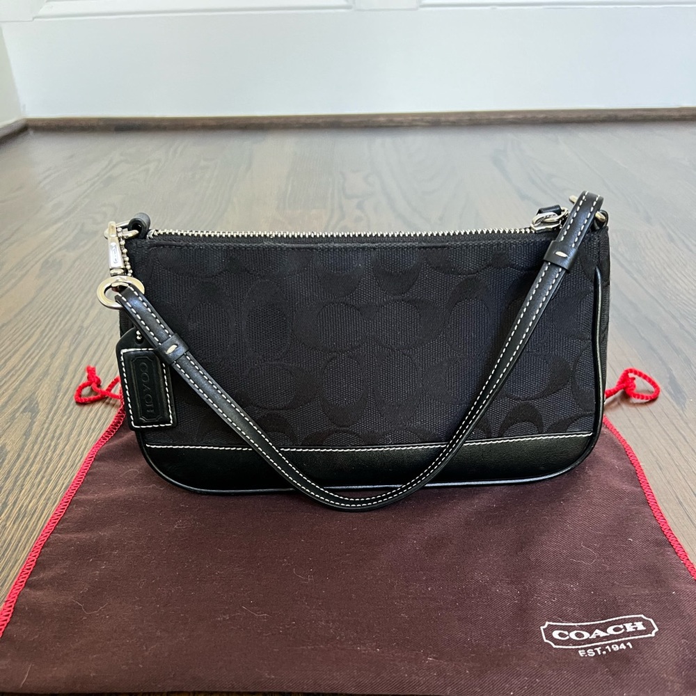 Vintage Small Black Coach Canvas Satin Signature Bag